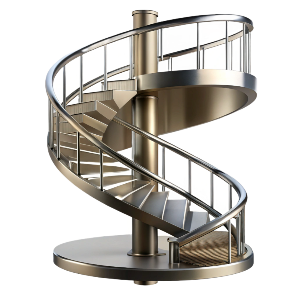 unparalleled renaissance Spiral staircase, metal, industrial, NO BACKGROUND with Transparent Background. precision png