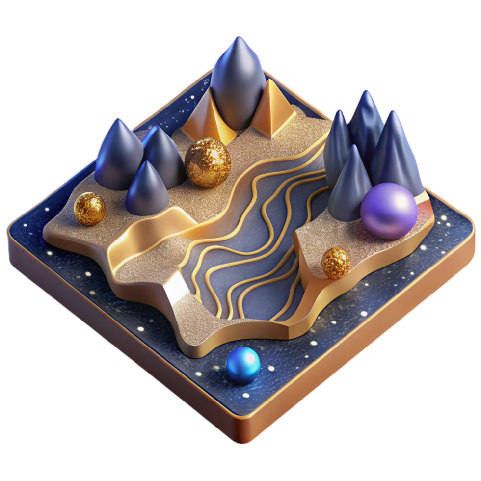 extraordinary abstract Isometric Blueprint Landscape Plan with Topographic Contours Isolated original png
