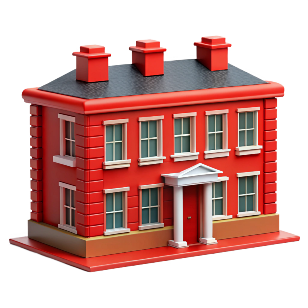 reflective pristine Georgian townhouse facade, red brick, NO BACKGROUND with Transparent Background. handcrafted png