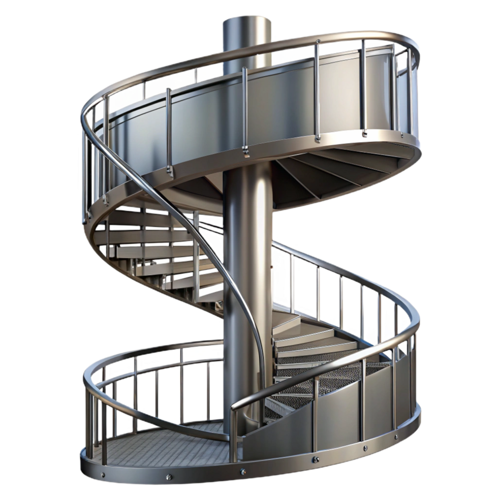 majestic timeless Spiral staircase, metal, industrial, NO BACKGROUND with Transparent Background. png