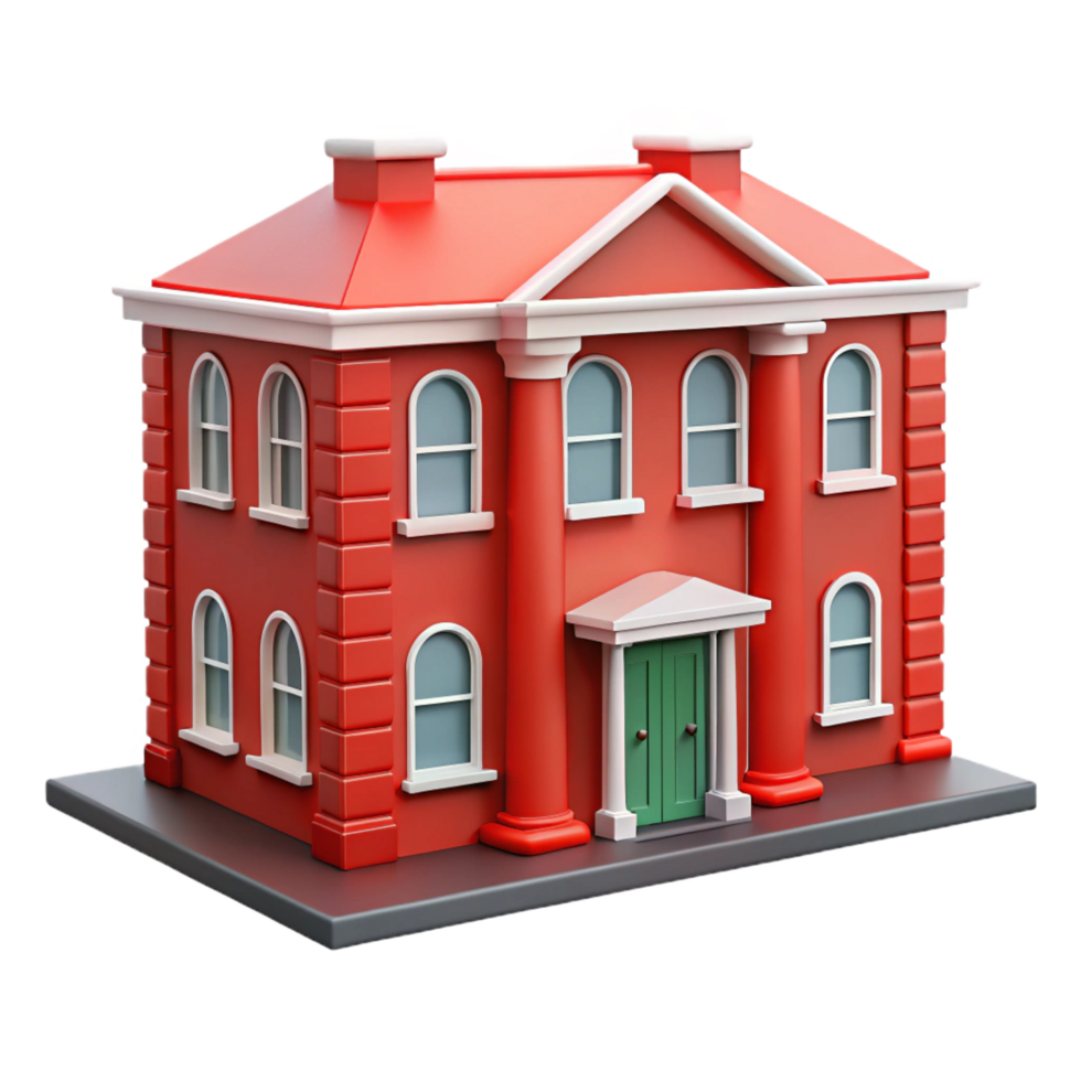 sought-after geometric Georgian townhouse facade, red brick, NO BACKGROUND with Transparent Background. detailed png