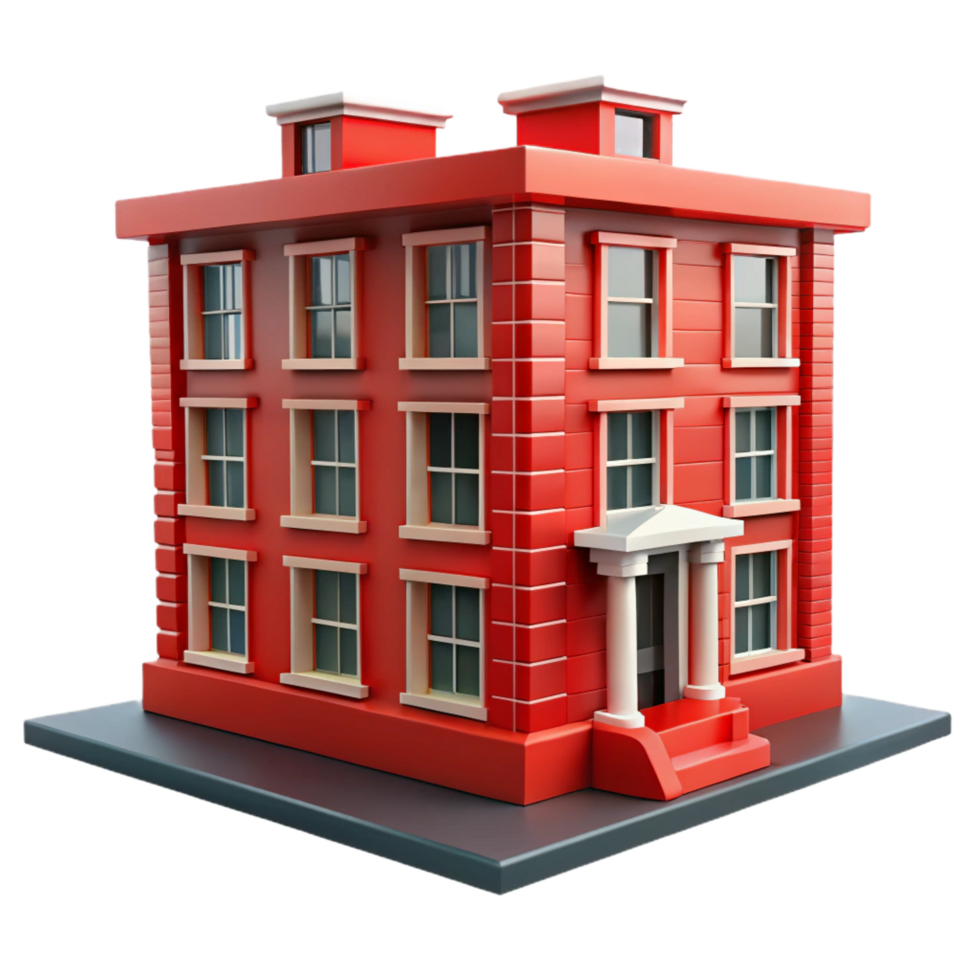 inspired industrial Georgian townhouse facade, red brick, NO BACKGROUND with Transparent Background. premium png