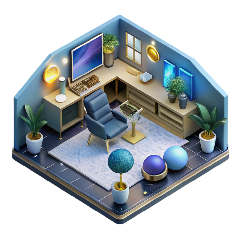 extraordinary rustic Isometric Blueprint Office Layout with Furniture Placement Isolated authentic png