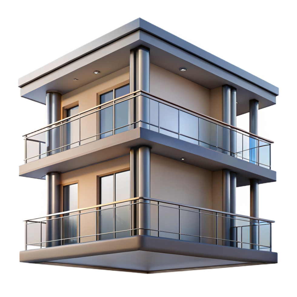 immaculate celebrated Modern apartment building balcony, metal railing, NO BACKGROUND with Transparent Background. png