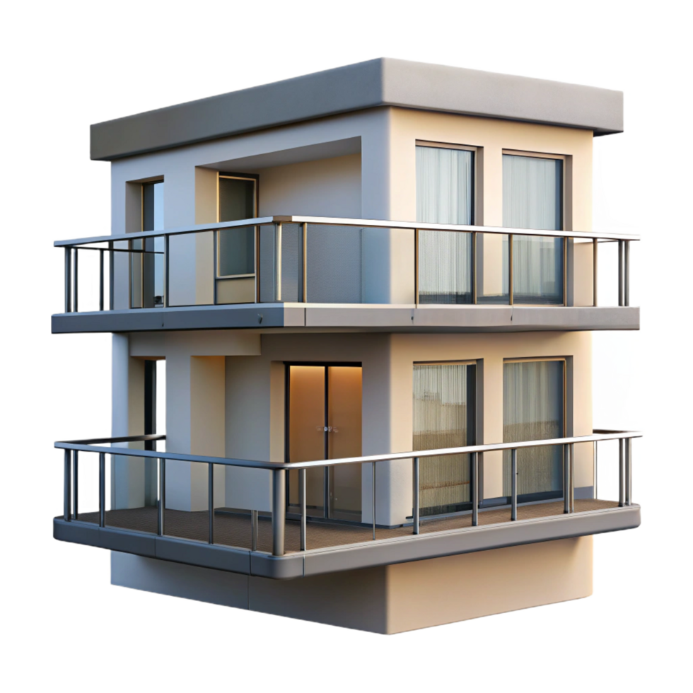 fascinating distinguished Modern apartment building balcony, metal railing, NO BACKGROUND with Transparent Background. png