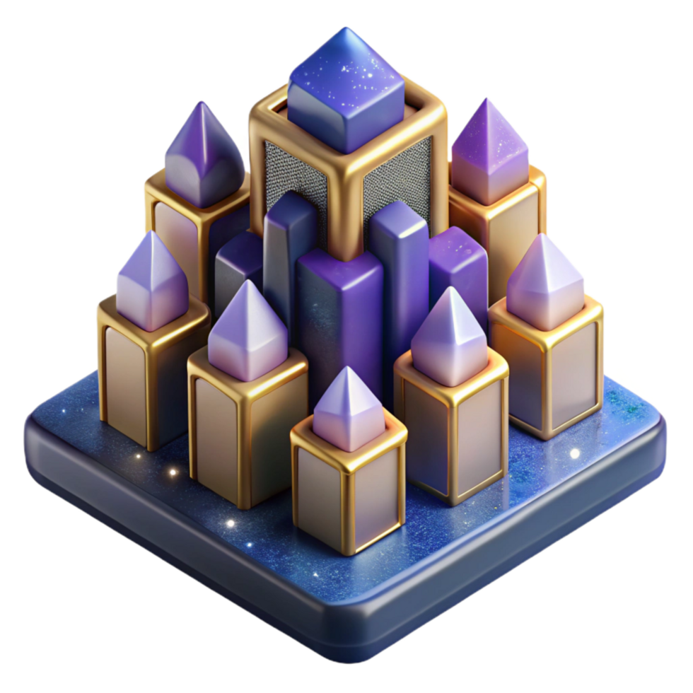 serene artistic Isometric Building Blocks Cutout Construction Toy Transparent Background high quality png