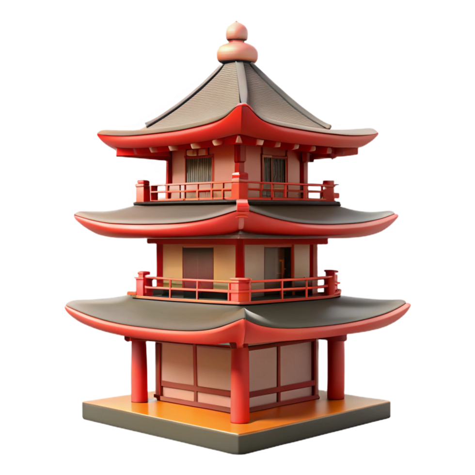 picturesque industrial Traditional Japanese pagoda, multiple tiers, NO BACKGROUND with Transparent Background. 4K png