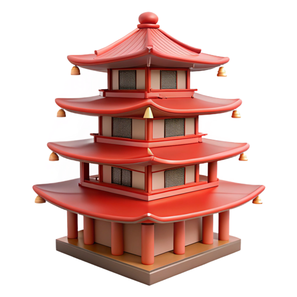 remarkable minimalist Traditional Japanese pagoda, multiple tiers, NO BACKGROUND with Transparent Background. fine detail png