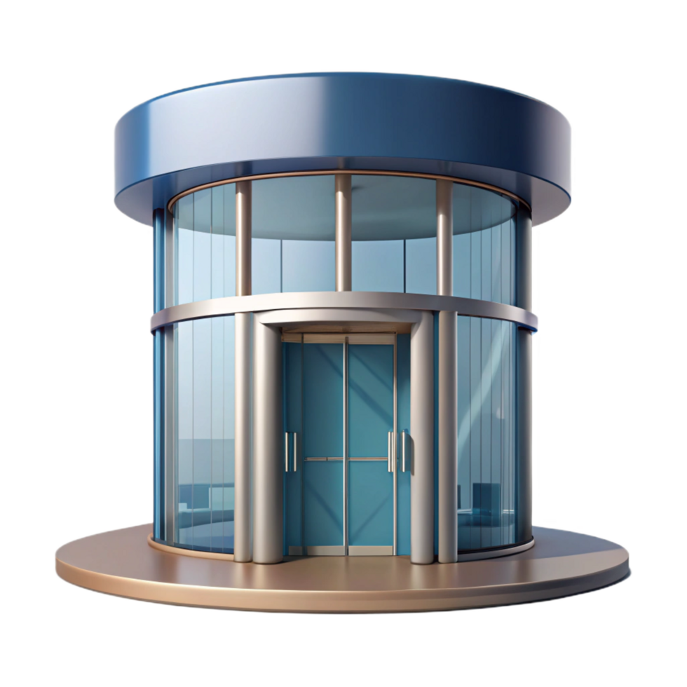 sought-after industrial Modern office building entrance, revolving door, NO BACKGROUND with Transparent Background. masterfully captured png