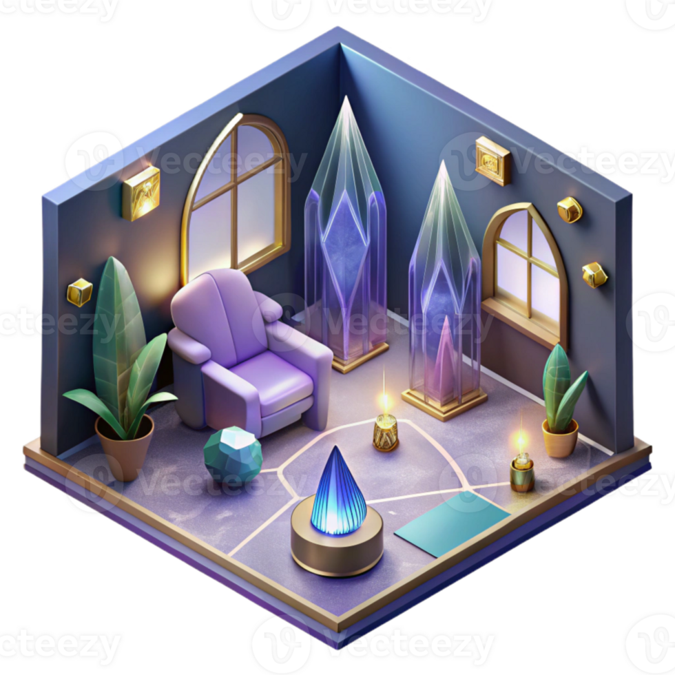 serene rustic Isometric Room Cutout Interior Design Transparent Background exclusive png