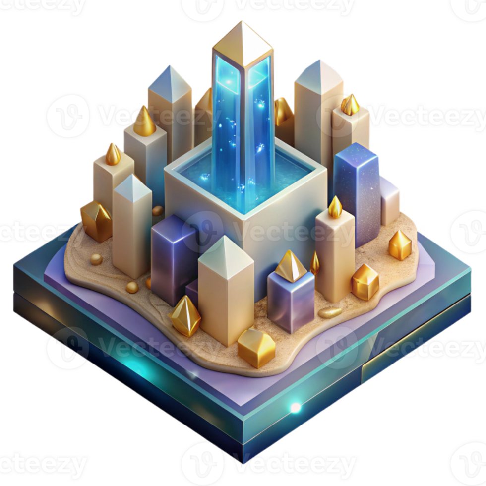 impressive abstract Isometric View of a 3d City Block Isolated on Transparent Background high resolution png