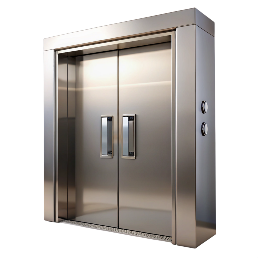 serene romantic bohemian Elevator doors, stainless steel, closed, NO BACKGROUND with Transparent Background. museum quality png
