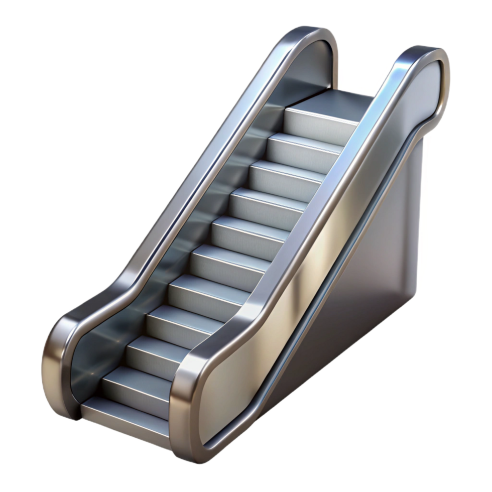 pristine quintessential Escalator steps, metal, moving, NO BACKGROUND with Transparent Background. png