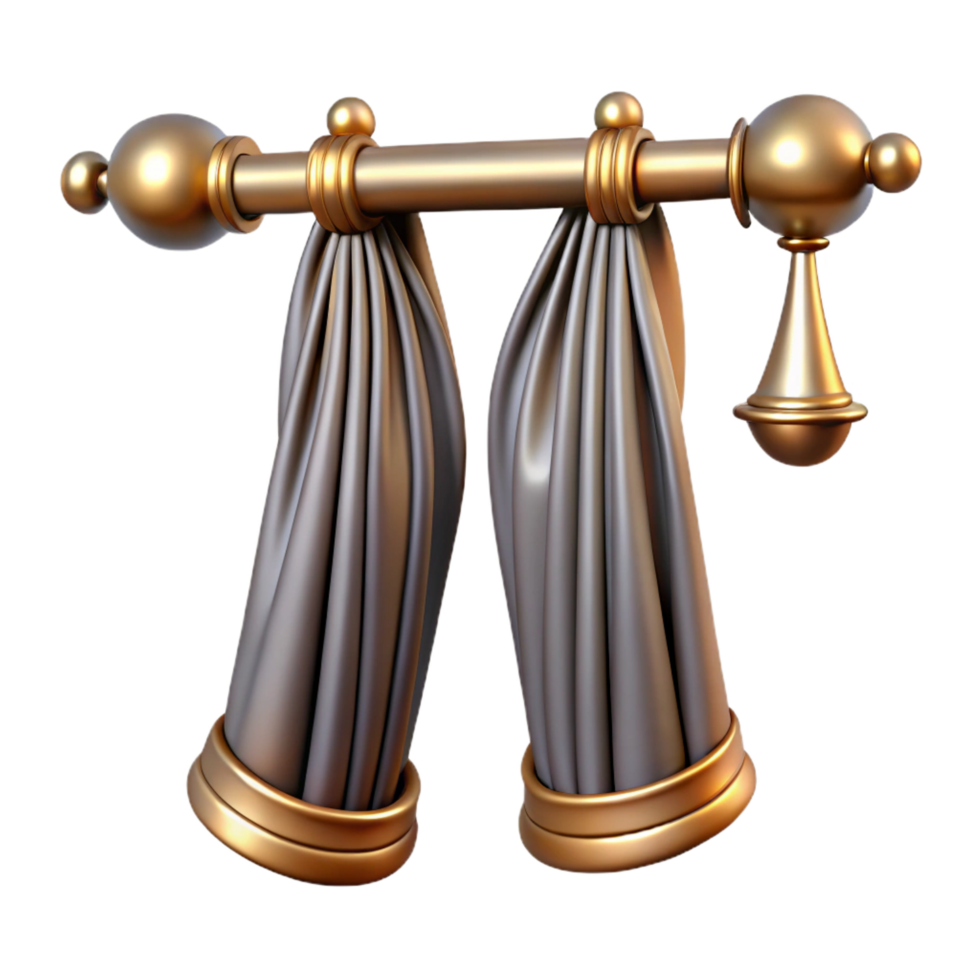 elegant reflective retro Curtain rod, metal, decorative finials, NO BACKGROUND with Transparent Background. ultra HD png