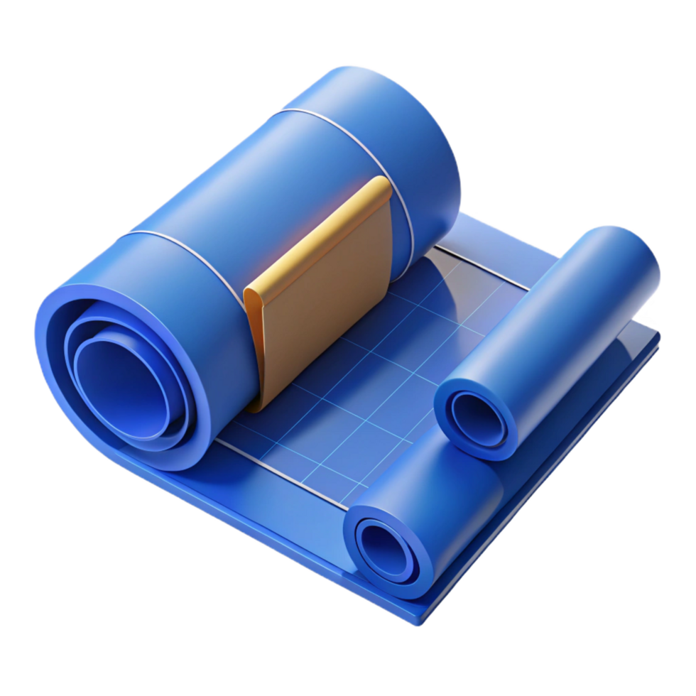 rare impressionist Blueprint, architectural drawing, rolled up, NO BACKGROUND with Transparent Background. artisan png
