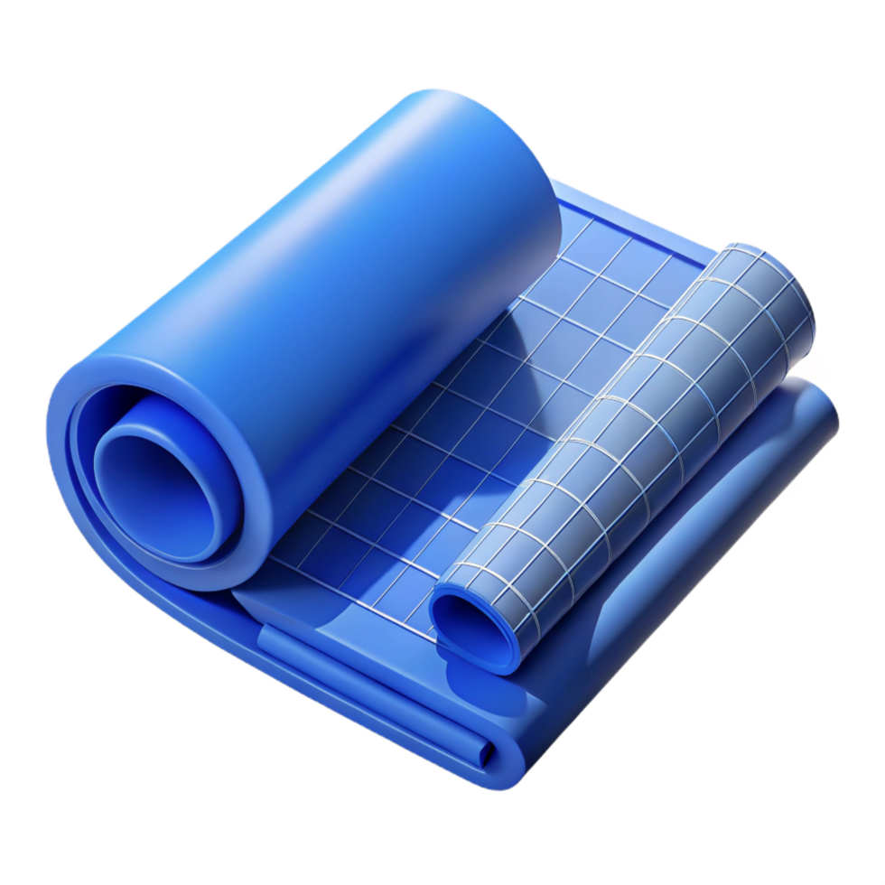 intense striking Blueprint, architectural drawing, rolled up, NO BACKGROUND with Transparent Background. refined png