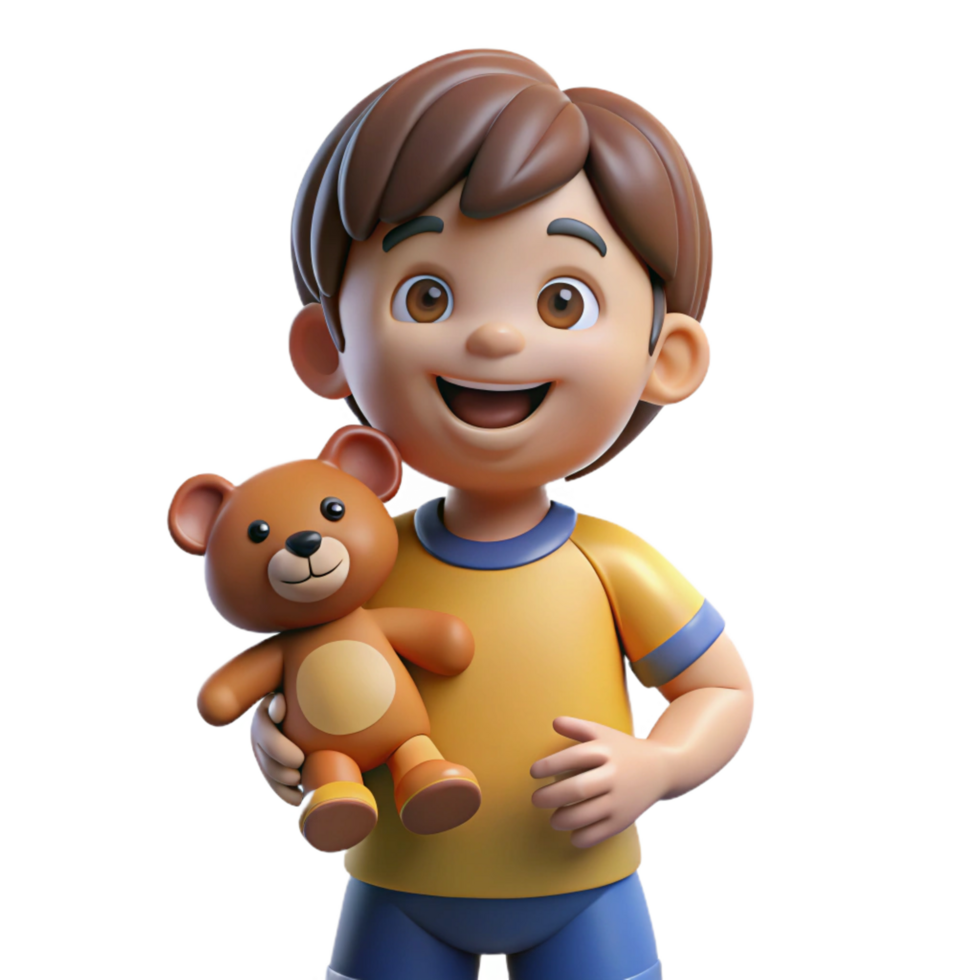 fascinating romantic classic Happy child, playful expression, holding a teddy bear, NO BACKGROUND with Transparent Background. refined png