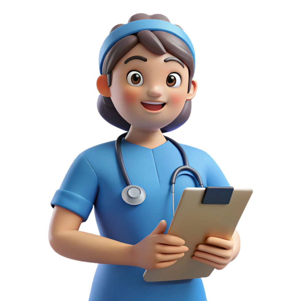 extraordinary joyful industrial Nurse, scrubs, holding medical chart, NO BACKGROUND with Transparent Background. gallery standard png