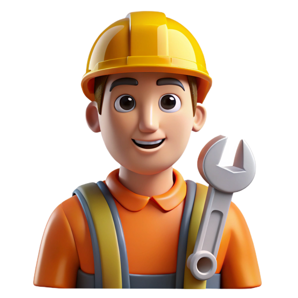 extraordinary modern Construction worker, hard hat, holding wrench, NO BACKGROUND with Transparent Background. 8K png