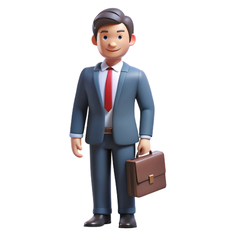 energetic magnificent Business executive, suit and tie, holding briefcase, NO BACKGROUND with Transparent Background. high quality png