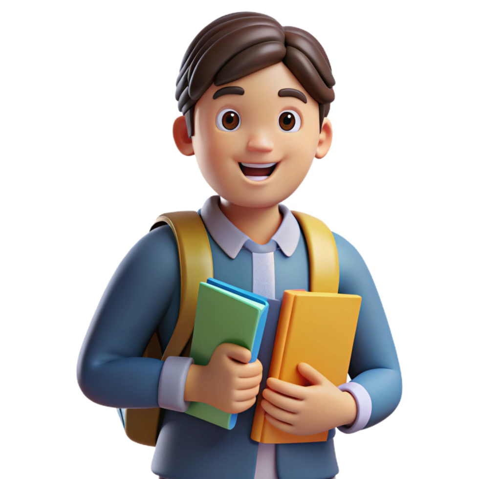 radiant dreamy vintage Student, backpack, holding textbooks, NO BACKGROUND with Transparent Background. professional png