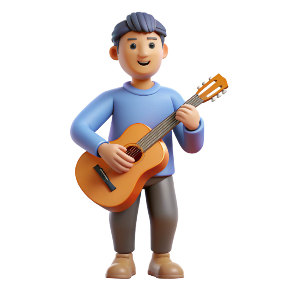 gorgeous distinctive Musician, holding guitar, NO BACKGROUND with Transparent Background. png