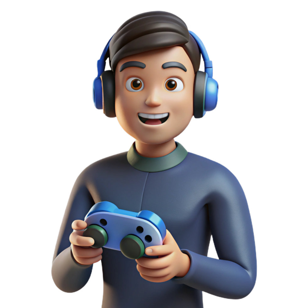 sumptuous mid-century Gamer, headphones, holding game controller, NO BACKGROUND with Transparent Background. high resolution png