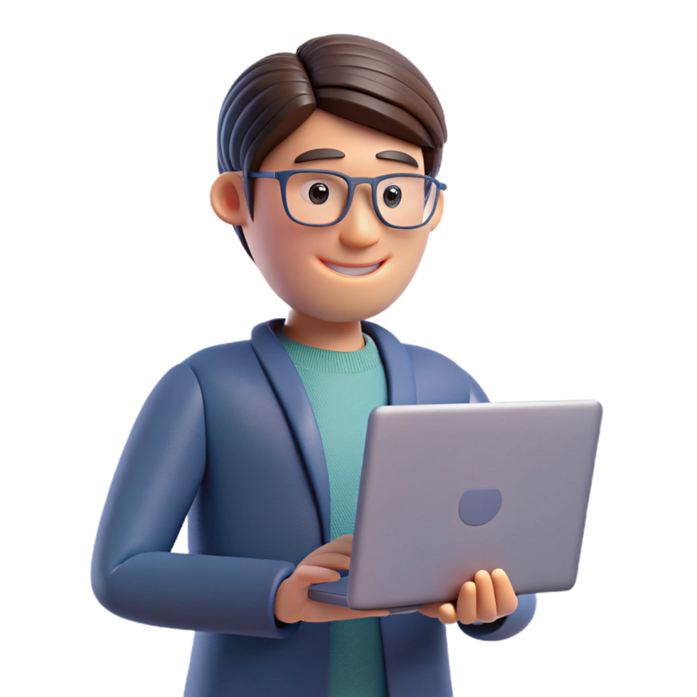 iconic modern Programmer, laptop, focused expression, NO BACKGROUND with Transparent Background. gallery standard png