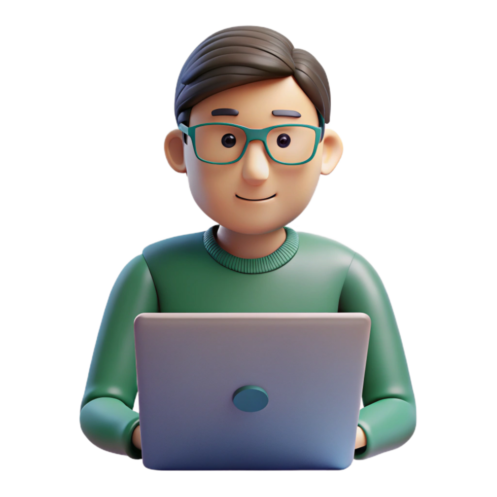 glorious sought-after Programmer, laptop, focused expression, NO BACKGROUND with Transparent Background. png