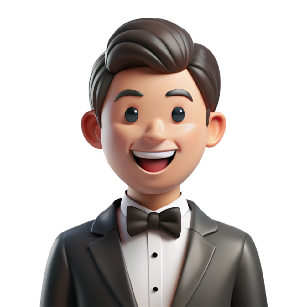 inspired retro Groom, tuxedo, smiling, NO BACKGROUND with Transparent Background. perfect clarity png