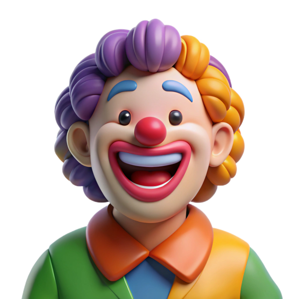 picturesque nostalgic geometric Clown, colorful makeup, big smile, NO BACKGROUND with Transparent Background. museum quality png