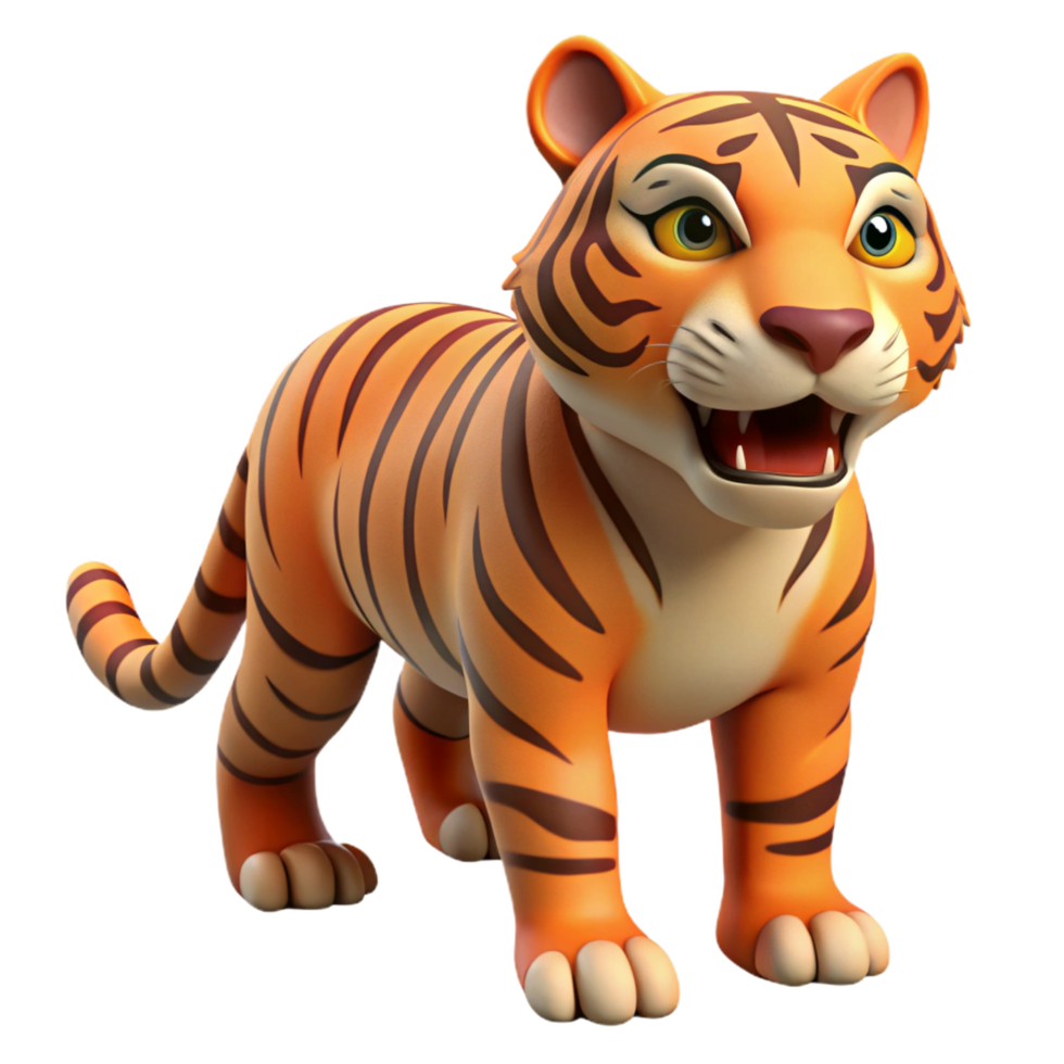 enchanting joyful creative Tiger, stripes, fierce expression, NO BACKGROUND with Transparent Background. handcrafted png