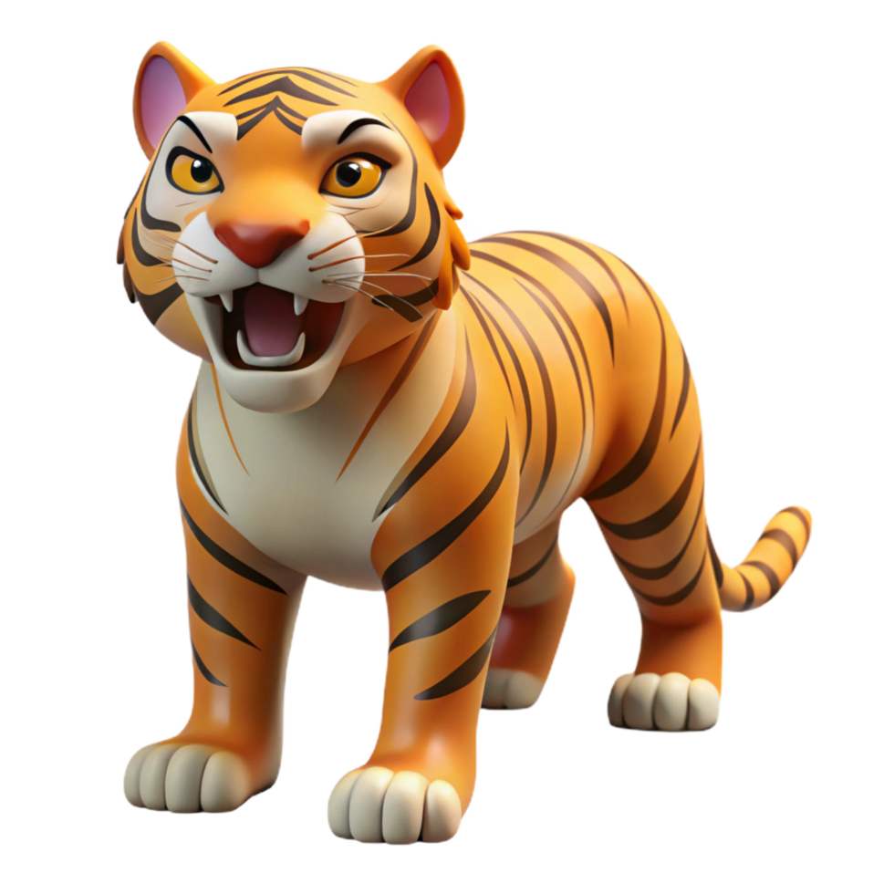 immaculate dramatic urban Tiger, stripes, fierce expression, NO BACKGROUND with Transparent Background. authentic png