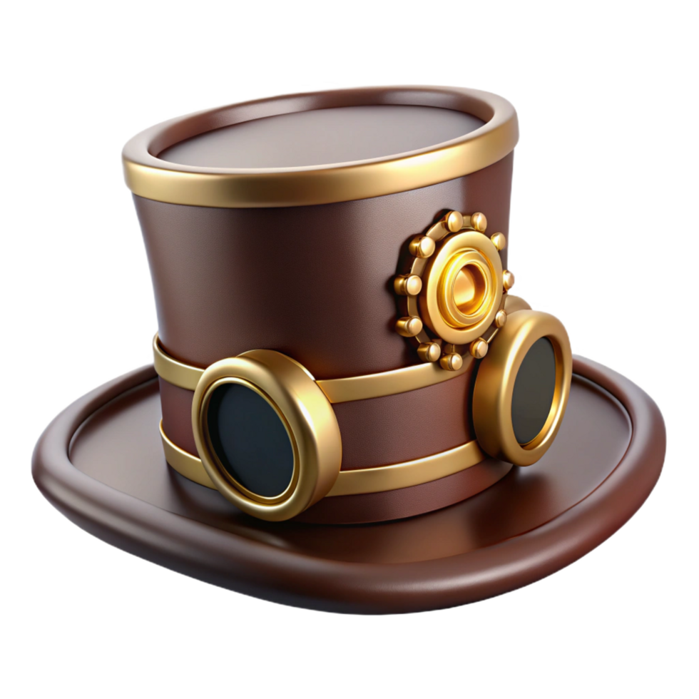 exceptional impressionist Steampunk top hat with brass goggles and cogwheel embellishments. NO BACKGROUND with Transparent Background. elite png