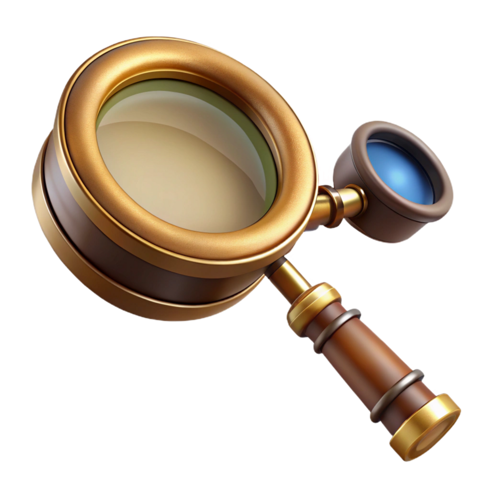 timeless elegant Steampunk monocle with brass frame and magnifying lens. NO BACKGROUND with Transparent Background. high resolution png