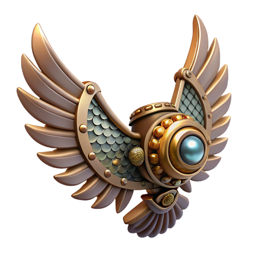 picturesque rare Steampunk wings with articulated feather mechanisms. NO BACKGROUND with Transparent Background. png