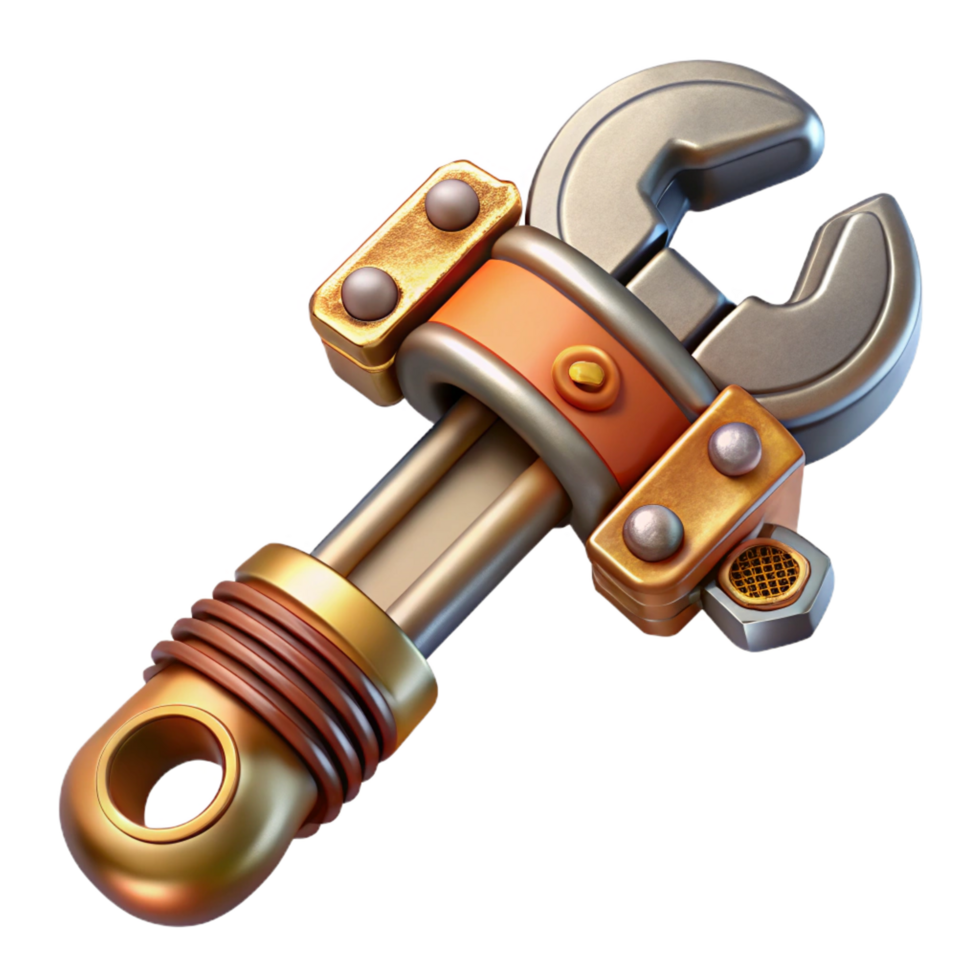 gorgeous mysterious bohemian Steampunk wrench with adjustable jaws and ornate handle. NO BACKGROUND with Transparent Background. exclusive png