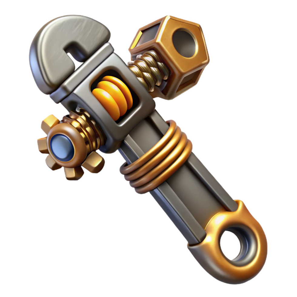 melancholic wonderful Steampunk wrench with adjustable jaws and ornate handle. NO BACKGROUND with Transparent Background. perfect clarity png