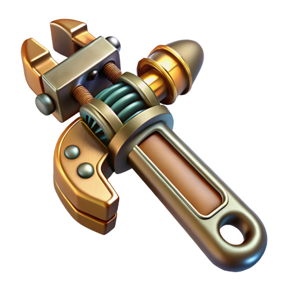 passionate exquisite Steampunk wrench with adjustable jaws and ornate handle. NO BACKGROUND with Transparent Background. ultra HD png