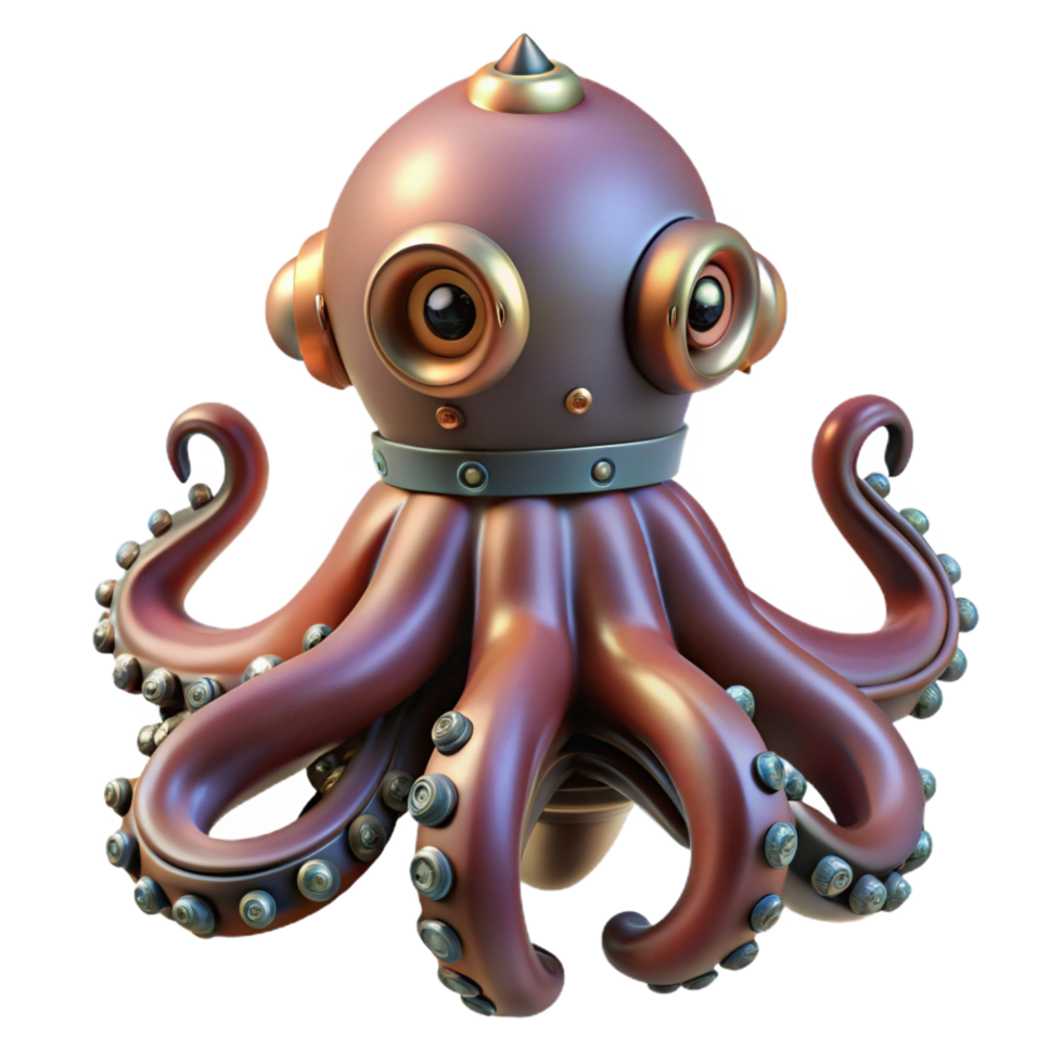 majestic victorian Steampunk octopus figurine with intricate tentacles and suction cups. NO BACKGROUND with Transparent Background. perfect clarity png