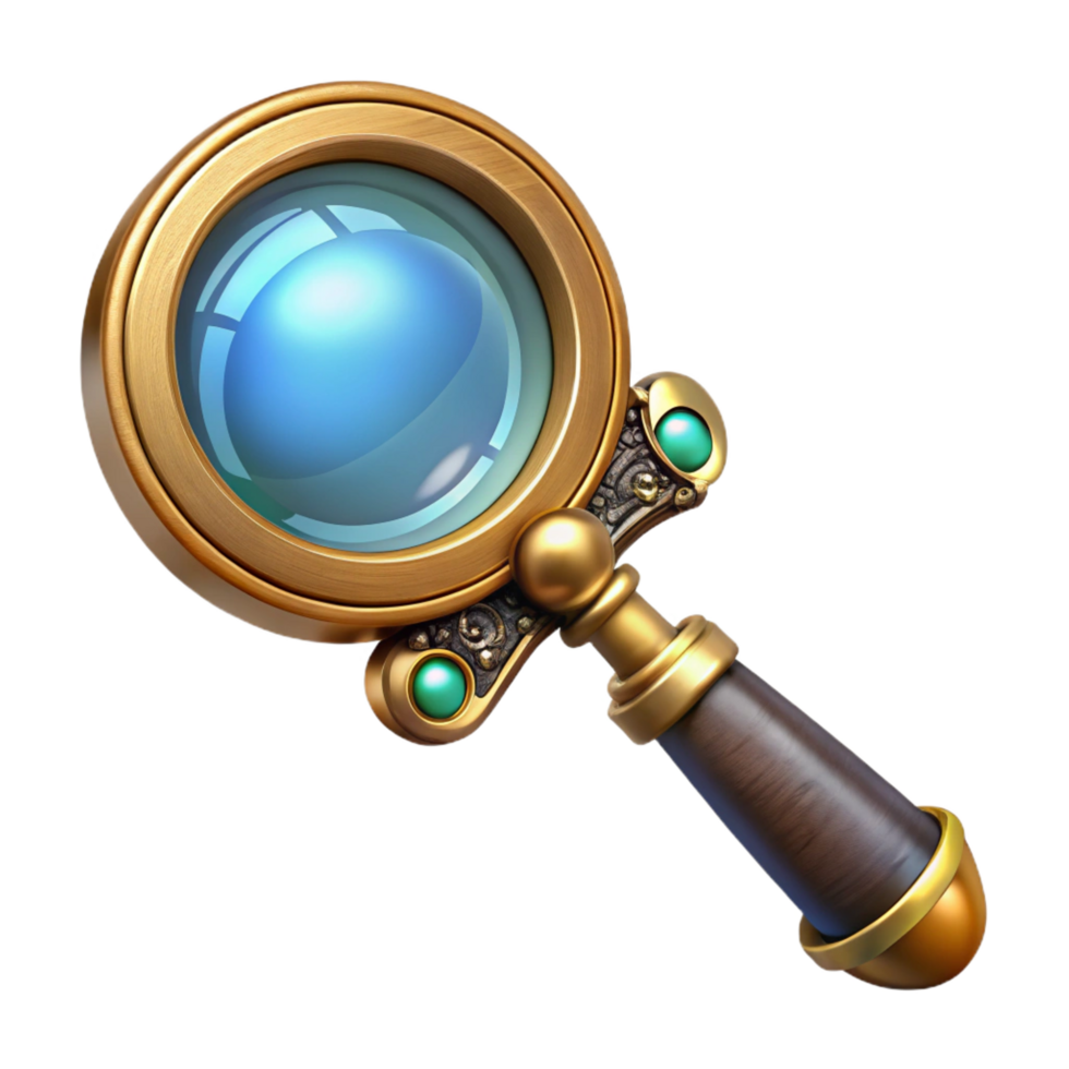 passionate elegant Steampunk magnifying glass with ornate handle and convex lens. NO BACKGROUND with Transparent Background. 4K png