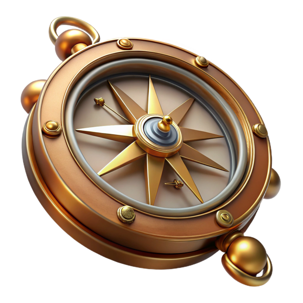 splendid elegant Steampunk compass with ornate brass casing and magnetic needle. NO BACKGROUND with Transparent Background. professional png