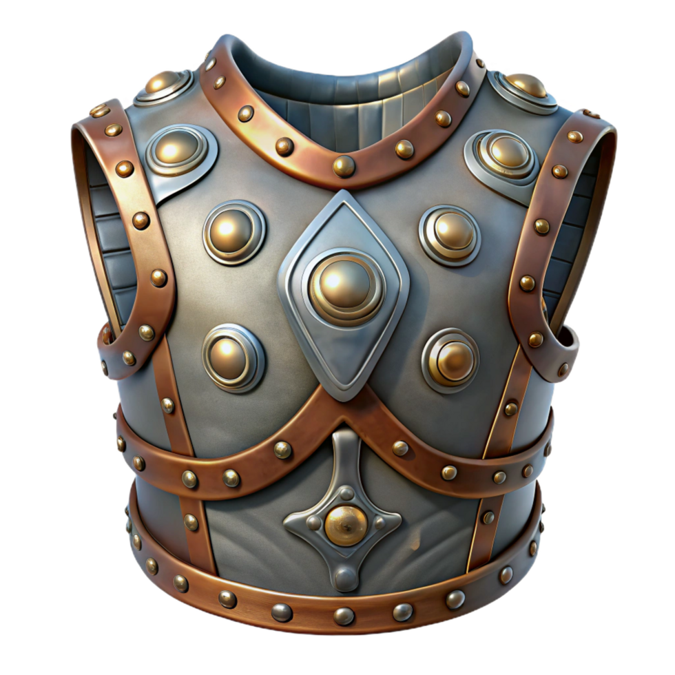 melancholic enchanting Steampunk armor breastplate with intricate metalwork and rivets. NO BACKGROUND with Transparent Background. fine detail png