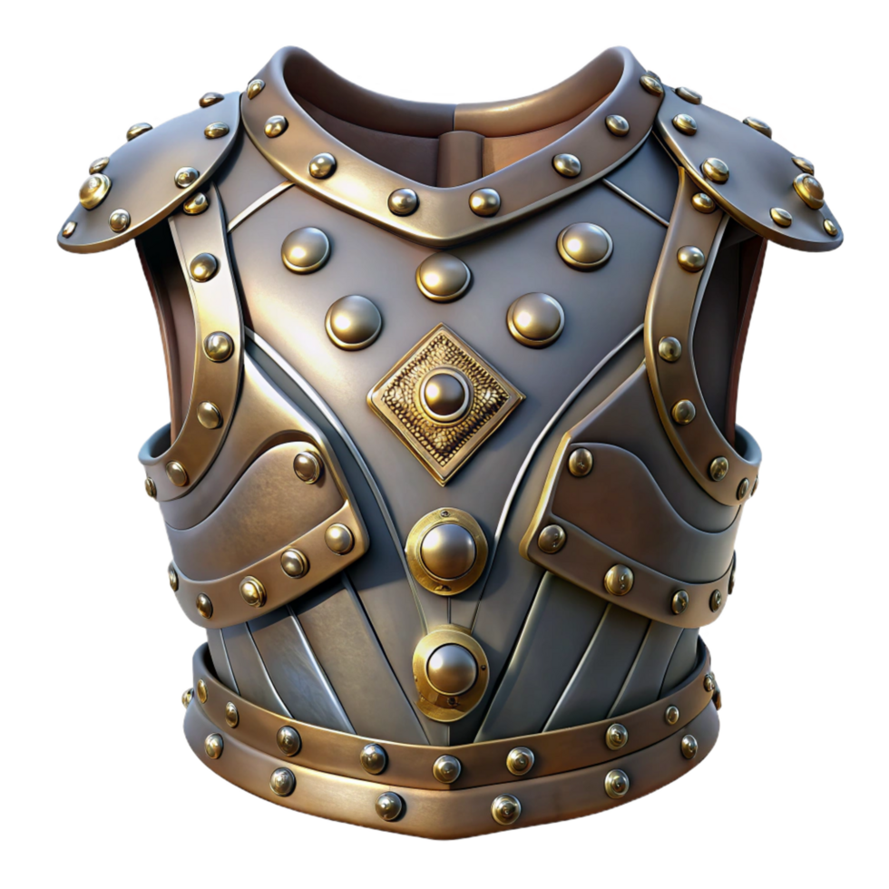 serene vintage Steampunk armor breastplate with intricate metalwork and rivets. NO BACKGROUND with Transparent Background. ultra HD png