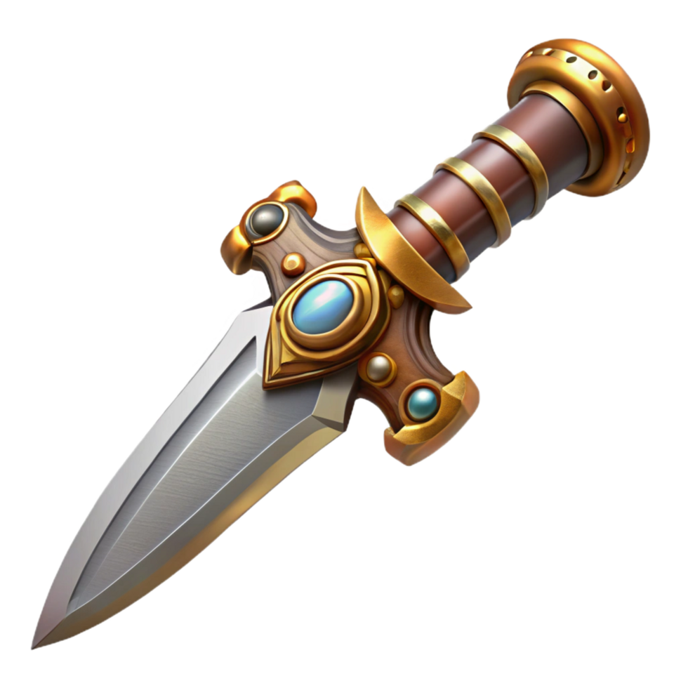 glorious iconic Steampunk dagger with ornate handle and sharp blade. NO BACKGROUND with Transparent Background. png