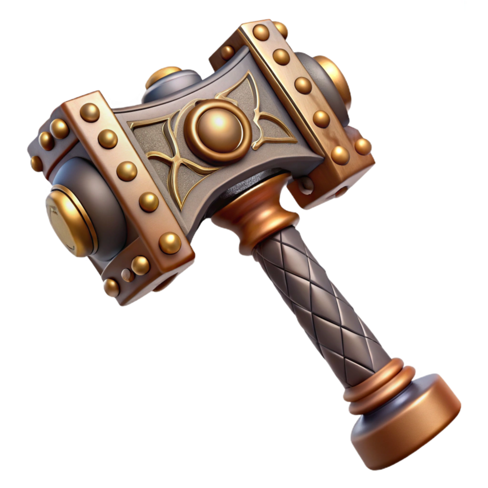 harmonious alluring Steampunk hammer with ornate handle and heavy head. NO BACKGROUND with Transparent Background. perfect clarity png