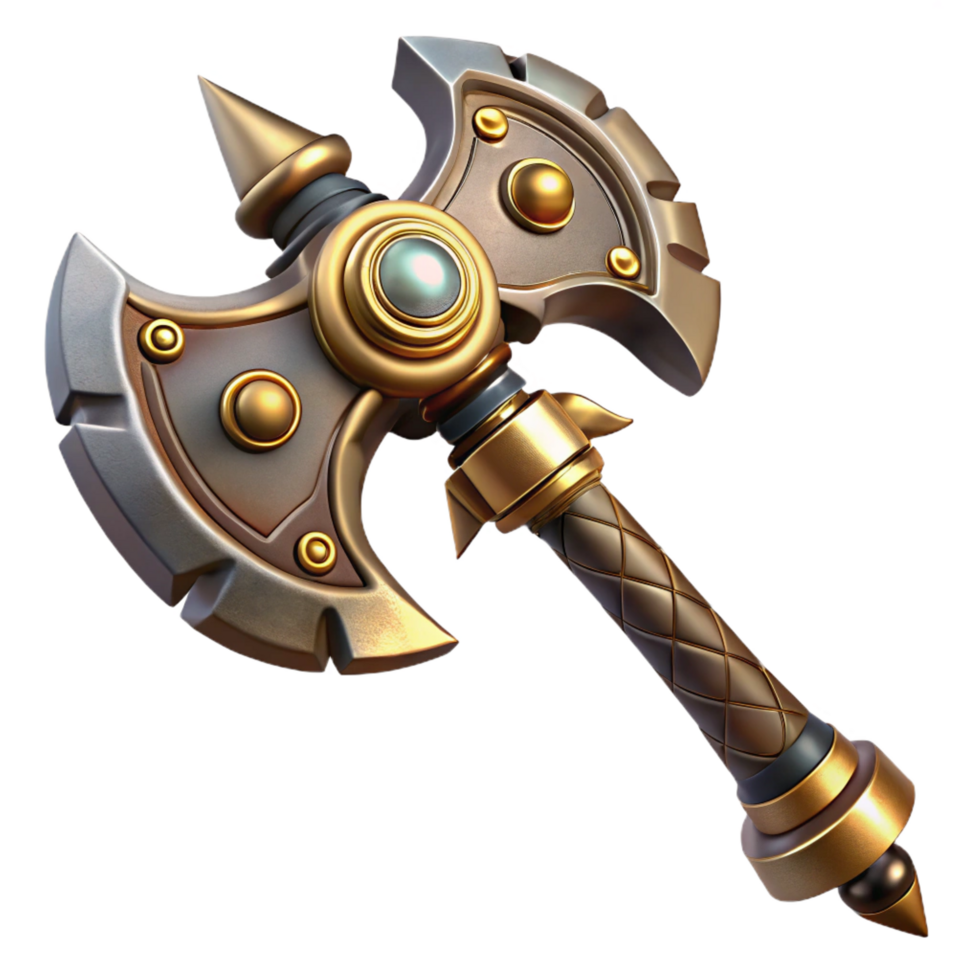 fascinating retro Steampunk axe with ornate handle and sharp blade. NO BACKGROUND with Transparent Background. original png
