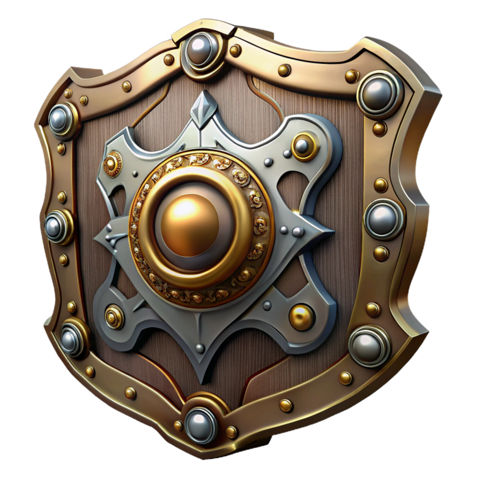 mysterious dazzling Steampunk shield with intricate metalwork and decorative embellishments. NO BACKGROUND with Transparent Background. elite png