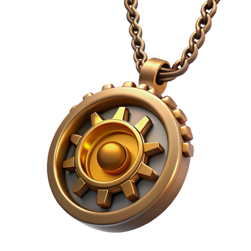 tranquil impressive Steampunk necklace with intricate gears and pendant. NO BACKGROUND with Transparent Background. original png