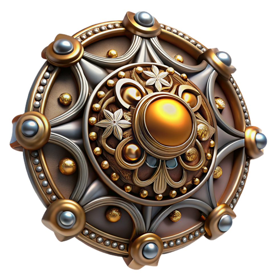 majestic harmonious tropical Steampunk brooch with intricate design and decorative embellishments. NO BACKGROUND with Transparent Background. original png